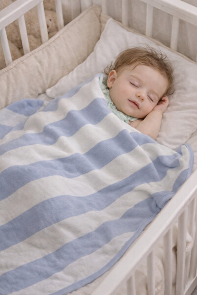 Story بطانية شتوية من Bebe3 مخططة B حواف أسطوانية Wersoft تريكو مع فرو من الد...