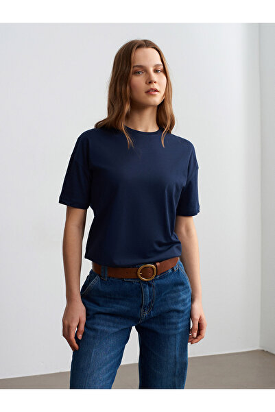 Dilvin 3683 100% pamuk Osnovni T-shirt -K.Navi Blue