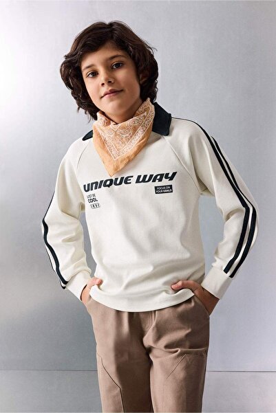 DeFacto New Regular Fit Apaş Collar Slogan Printed Long Sleeve Polo T-Shirt f...