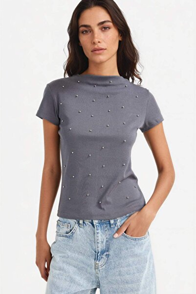 DeFacto Slim Fit Boat Neck Ribbed Short Sleeve T-Shirt F9573Ax25Hs