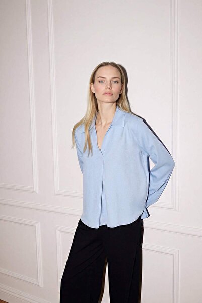 DeFacto Relax Fit Košulja kragna Seersucker Teksturirano Bluza sa dugim rukav...