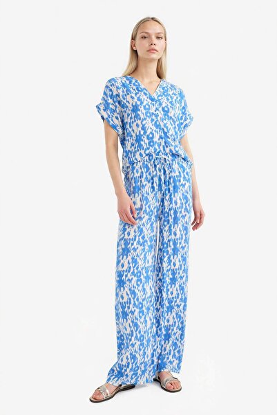 DeFacto Παντελόνι με ελαστική μέση με ίσια εφαρμογή, με μοτίβο από ύφασμα με ...