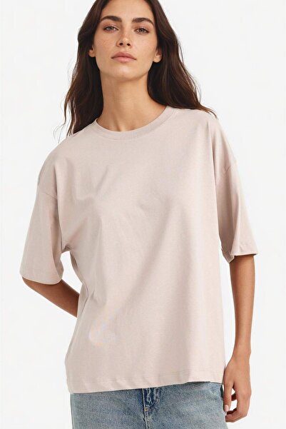 DeFacto Oversize Geniş Kalıp Bisiklet Yaka Penye Basic Düz Kısa Kollu Tişört ...