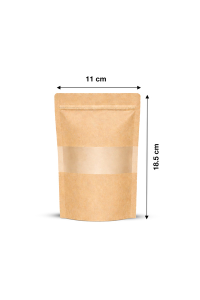 KAFEM Kraft Pencereli Kilitli Doypack 11x18.5 cm 100 lü 1 Paket