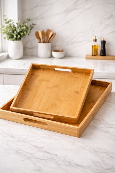 Akkoyunlu home صينية تقديم طبيعية من بامبو قطع – صينية تقديم شاي وقهوة واسعة ...