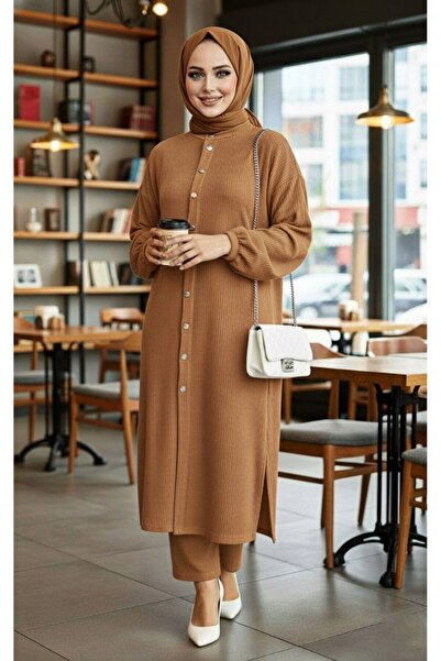 Genel Markalar MÜRŞİDE TAKIM KAHVERENGİ KADIN ÖRME KUMAŞ PANTOLON TUNİK 2'Lİ ...