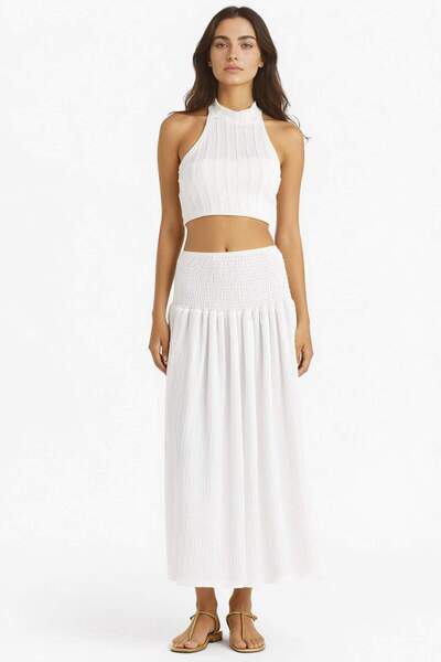 DeFacto Λευκή μάξι φούστα με κανονική μέση Gipeli F7074AX25SM