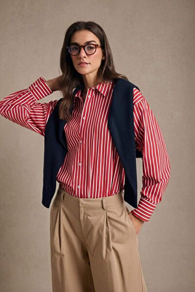 DeFacto 100% Cotton Oversized Striped Poplin Shirt G7779Ax26Sp