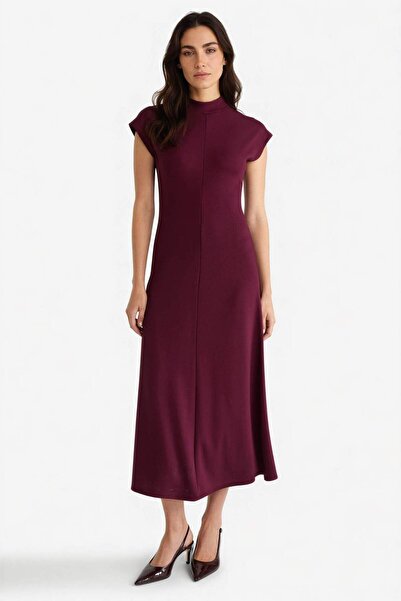 DeFacto Μίντι φόρεμα με κοντό μανίκι με μισό ζιβάγκο F9956AX25AU