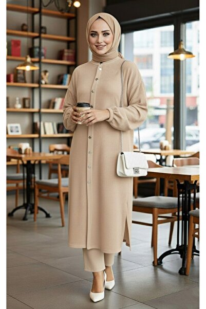 Generic Brand Mürşi̇de Takim Knitted Fabric Buttoned Mink Color Pants Suit