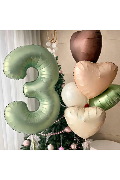 Partifabrik Sage Green 3-Year-Old 5-Piece Foil Balloon Set