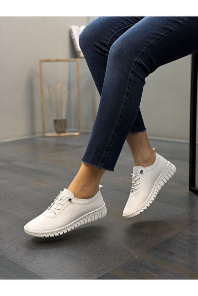 DİVA Λευκά Δερμάτινο Lace-Up Γυναικεία Παπούτσια Ορθοπεδικό