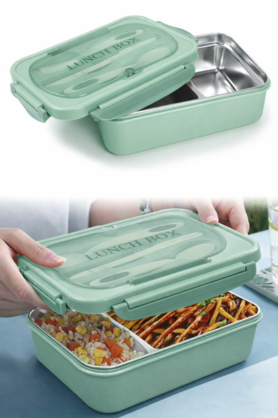 Binbirreyon Bento Lunch Box Sefer Tası 304 Çelik Tepsili 1000ml Çatal Kaşık B...