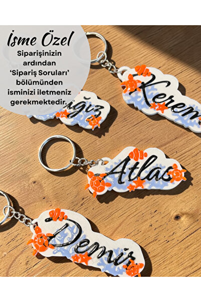 ecolia store Kişiye Özel İsimli Deniz Temalı Balık Kaplumbağa Anahtarlık – Do...