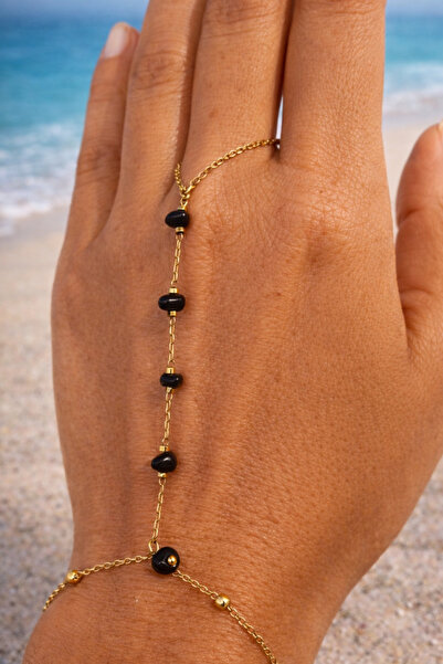 By Song Aksesuar سوار شاهميران من الحجر الطبيعي مع سلسلة فولاذية