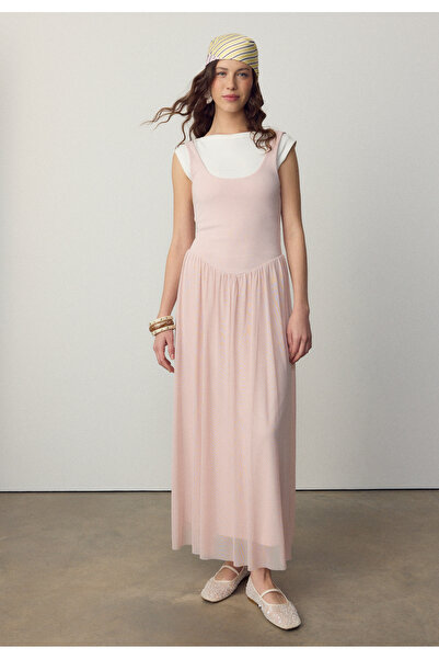 Stradivarius Two-material tulle midi dress