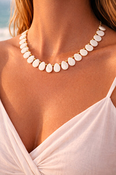 By Song Aksesuar قلادة على شكل قطرة من الحجر الطبيعي