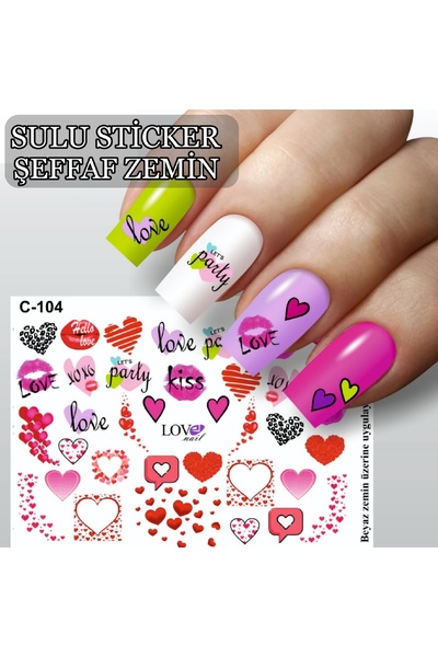 ECLAT TIRNAK STİCKERİ KALP, DUDAK, ÖPÜCÜK, MEYVE, DENİZ, YAZ (SULU TATTOO ÇIK...