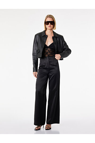 Koton Slim Fit Yüksek Bel Geniş Paça Saten Pantolon