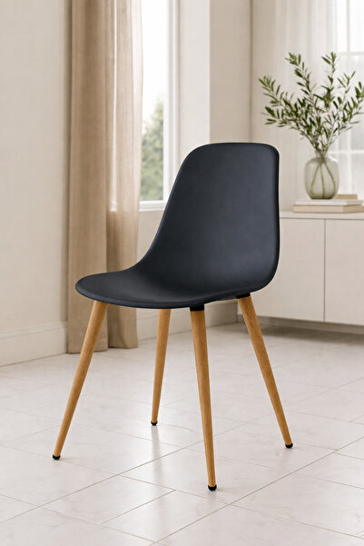 Estelia Abant Eames Sandalye Antrasit Mutfak Sandalyesi – Ahşap Naturel Ayakl...