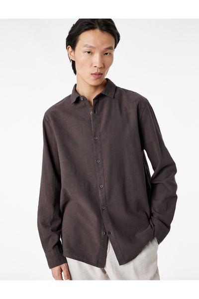 Koton Regular Fit Cotton Classic Collar Buttoned Long Sleeve Shirt