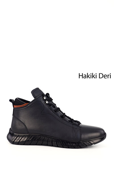 GÖNDERİ(R) Men's Navy Blue Antique Zippered Genuine Leather Outdoor Boots