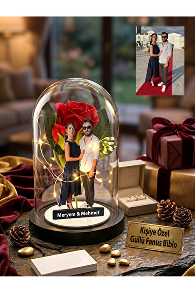MK Sanart Sevgiliye Hediye Kişiye Özel Güllü Fanus Biblo - Yıldönümü ve Doğum...