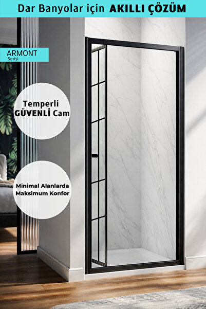 MONAQUA Armont Duşakabin Ön Cephe Katlanır Akordiyon Kapı Siyah Alüminyum Pro...