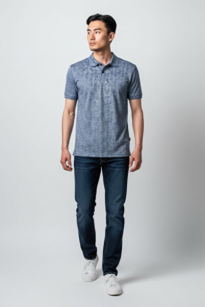 KAMER Men's Modern Fit Polo Collar Patterned S Cobalt Blue T-Shirt 5090m