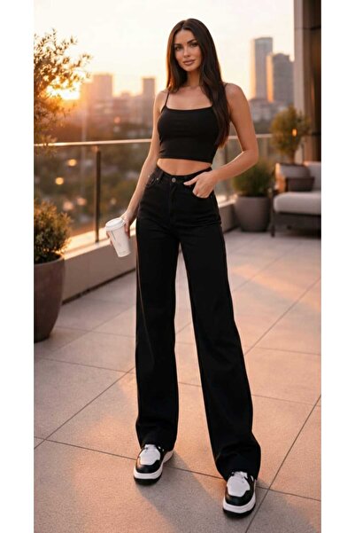 Ramrod Ammy Μαύρο Λύκρα - Υπερβολικά Ψηλόμεσο Φαρδύ Palazzo Jeans