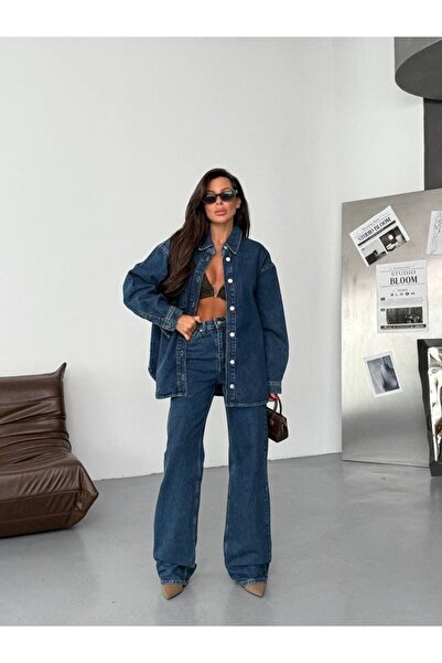 HerTon Γυναικείο Σετ Τζιν που Πλένεται - Μπουφάν Τζιν Oversize και Σετ Τζιν μ...