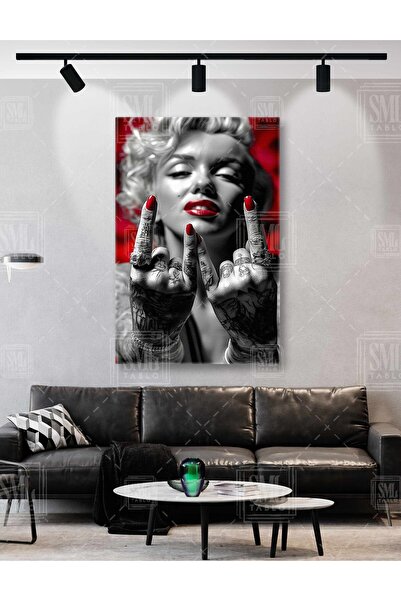 SML TABLO Marilyn Monroe Rock And Roll Kırmızı Oje Ruj Hollywood İkon Dikey K...