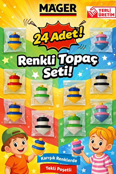 Mager 24 Adet Renkli Topaç Oyuncak Seti – Karışık Renkli, Tekli Poşetli, Yerl...