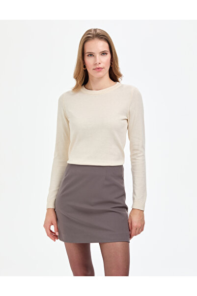 Pierre Cardin Ekru Slim Fit Bisiklet Yaka Basic Kazak 50315758-VR019