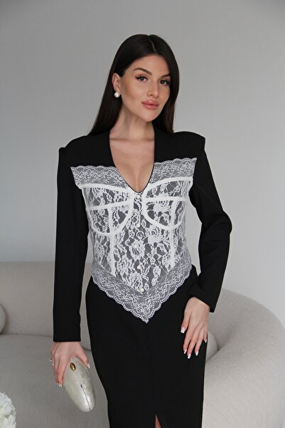 Julidress Čipka Detaljan Sa jastučićima za ramena Sa prorezom Dizajn Premium ...