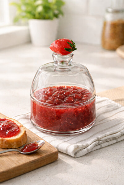 ADAMODART وعاء مربى زجاجي على شكل فراولة مع غطاء