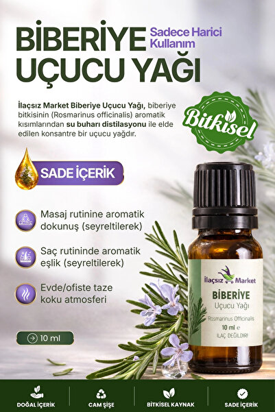 İlaçsız Market Biberiye Uçucu Yağı (Rosemary Oil) – Rosmarinus officinalis 10 ml