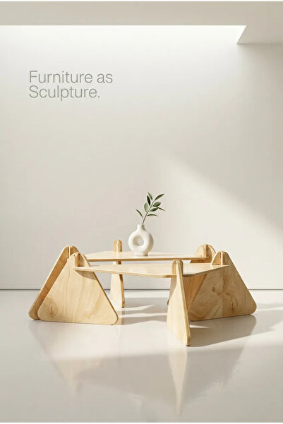 PRAKTURA Stylish Ahşap Orta Sehpa, 60 x 80 Dikdörtgen Üçgen Sehpa, Doğal Ahşa...