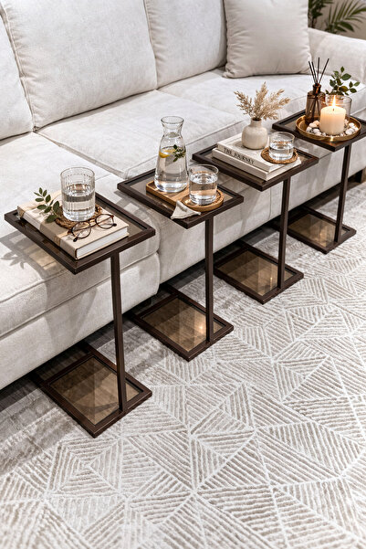 terndat Brown 4-piece serving table set with a luxurious touch