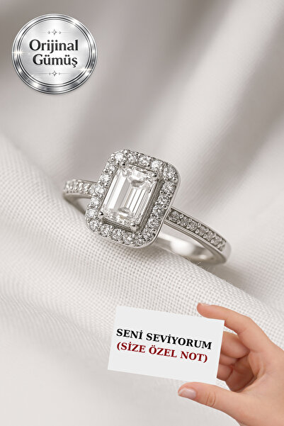 CARAT STONE Pırlanta Işıltılı Gerçek Gümüşten Kadın 1 Carat Baget Yüzük