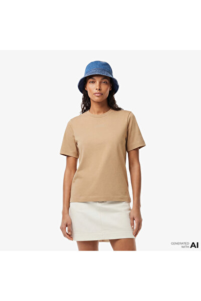 Lacoste Print Cotton Kadın Bej T-Shirt