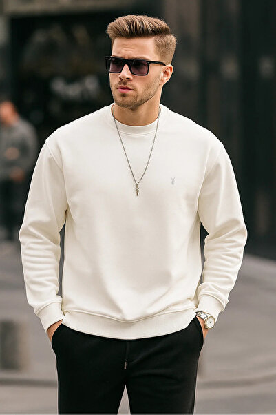 COMBİNE MİCHAİL Ekru Renk Basic Bisiklet Yaka Relaxed Regular Erkek Sweatshirt