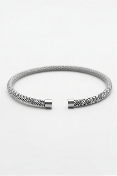 HERİF Aksesuar Erkek Örgü Kelepçe Çelik Bileklik - Gümüş Renk