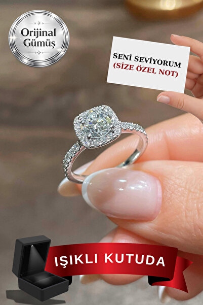 CARAT STONE Pırlanta Işıltılı 1 Carat Gerçek Gümüş Tektaş Yüzük