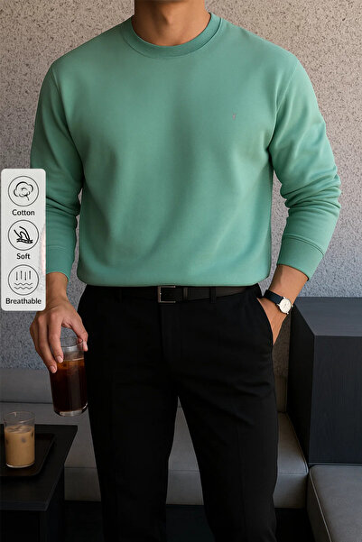 COMBİNE MİCHAİL Erkek Kışlık Salaş Basic Çağla Sweatshirt