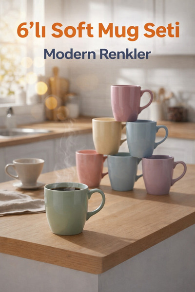 EMBazaar Soft Mug Set 6'li Kahve Çay ,nescafe,double Espresso,double Türk Kah...