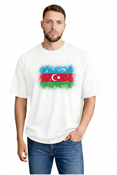 sngl Tricou cu mânecă scurtă pentru bărbați supradimensionat Azerbaijan Flag ...
