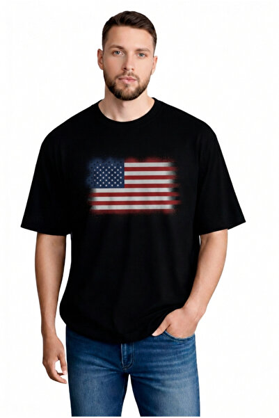 sngl Ανδρικό κοντομάνικο μπλουζάκι oversized America Flag με τύπωμα S M L XL 2XL