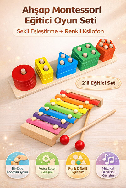 YILDIRIM OYUNCAK Eğitici Öğretici Ahşap Beşli Bultak Ve Ahşap Ksilofon 8 Nota...