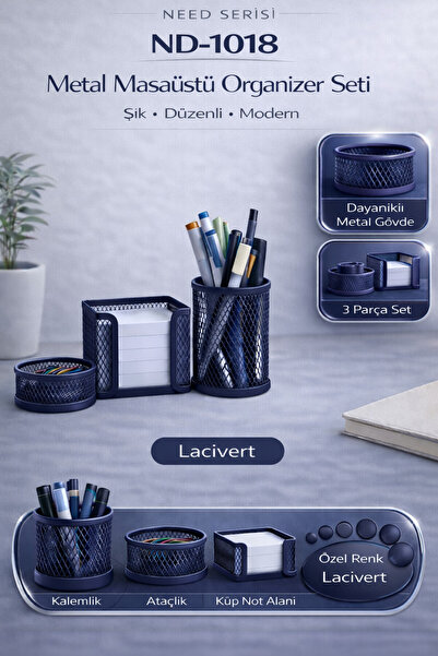 Need Masaüstü Perfore 3lü Lacivert Kalemlik Seti ND-1018